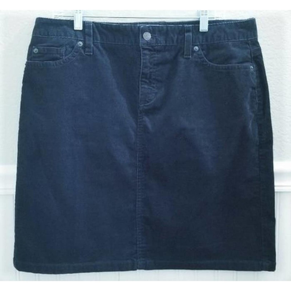 L.L Bean Navy Blue Pinwale Corduroy Utilty Knee Skirt Cotton Stretch 5 Pocket 14
